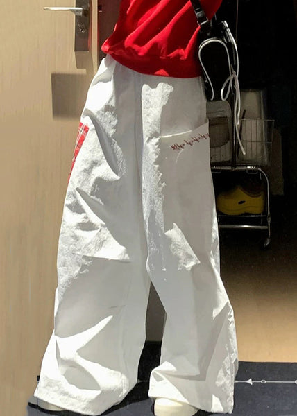 Patchwork Pockets Fall French White Cotton Plaid Pants FashionChic