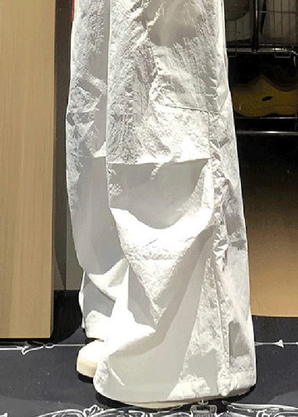 Patchwork Pockets Fall French White Cotton Plaid Pants FashionChic