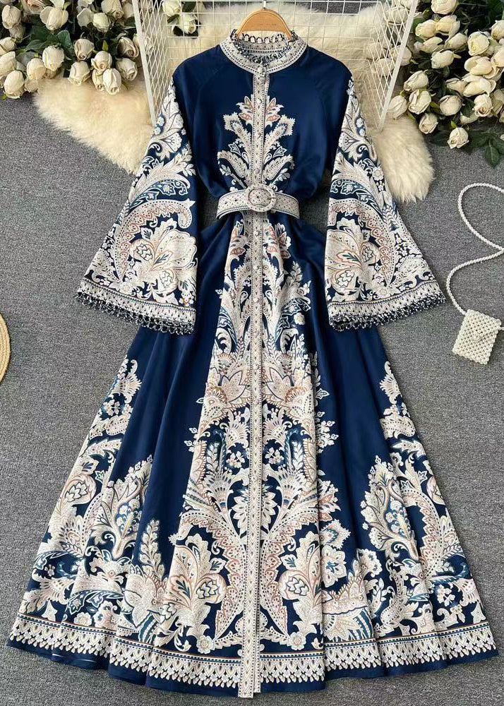 French White Print Sashes Cotton Shirts Dress Flare Sleeve TR034 ZS-FDL240730