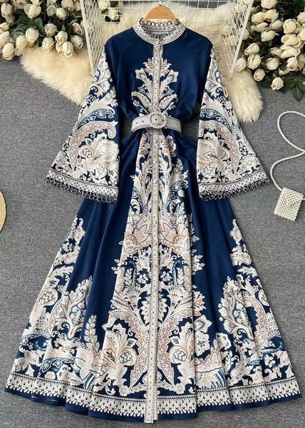 French White Print Sashes Cotton Shirts Dress Flare Sleeve TR034 ZS-FDL240730