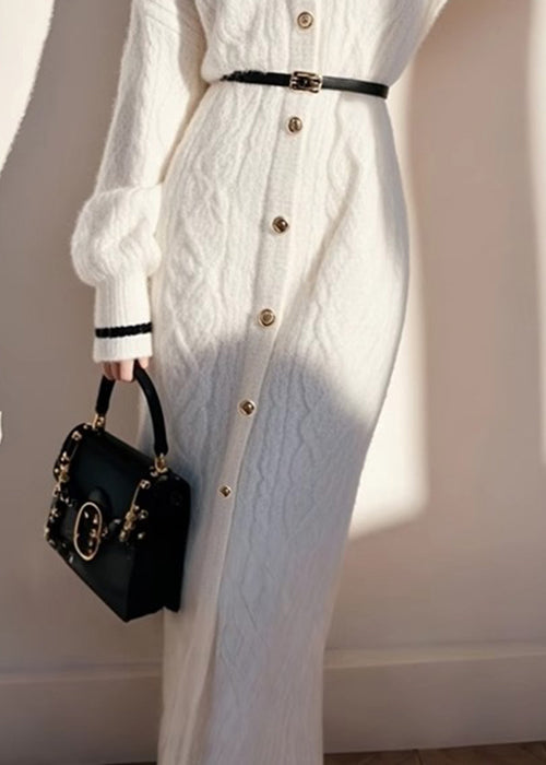 Knit French White Fall Collar Sailor Sweater Button Dress FashionChic