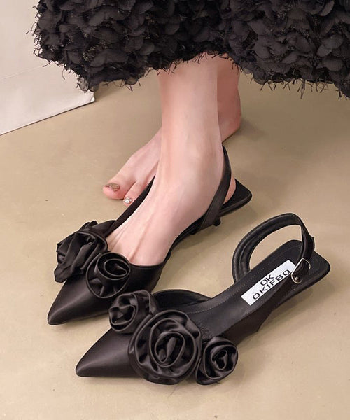 Splicing Toe White French Pointed Satin Floral Sandals FashionChic