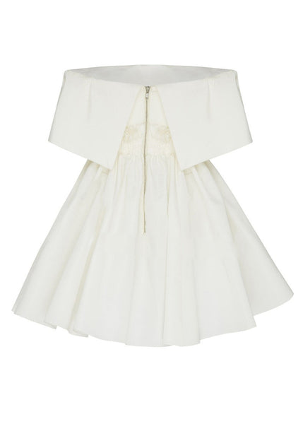 French White Solid Slash Neck Cotton Mid Dress Summer EE1051 SH-LF-SDM240517