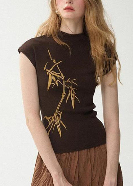 Collar Print Summer Tank Tops White French Cotton Stand FashionChic