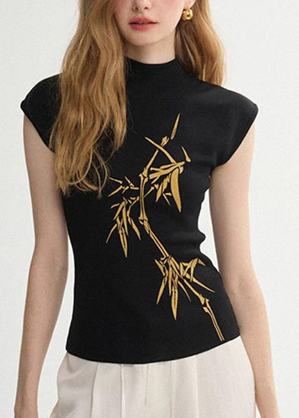 Collar Print Summer Tank Tops White French Cotton Stand FashionChic