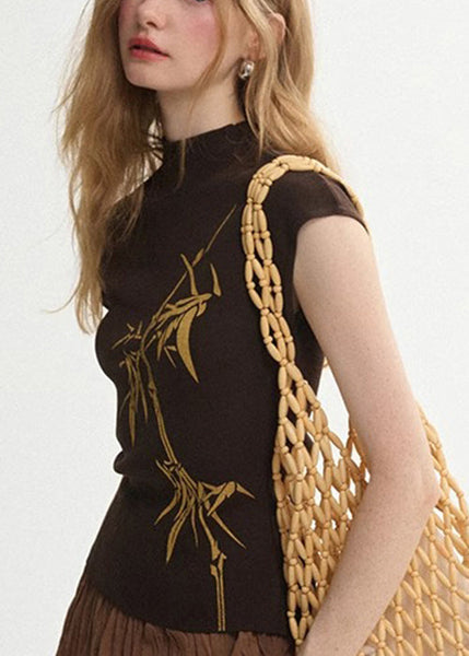 Collar Print Summer Tank Tops White French Cotton Stand FashionChic