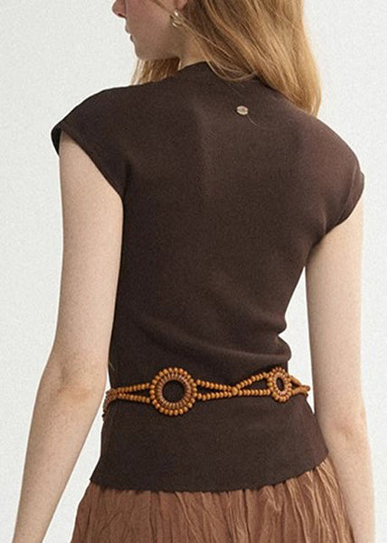 Collar Print Summer Tank Tops White French Cotton Stand FashionChic