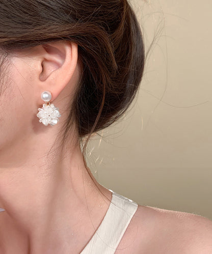 Pearl French Earrings Sterling White Resin Silver Hydrangea Stud FashionChic
