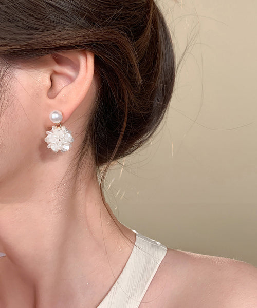 Pearl French Earrings Sterling White Resin Silver Hydrangea Stud FashionChic