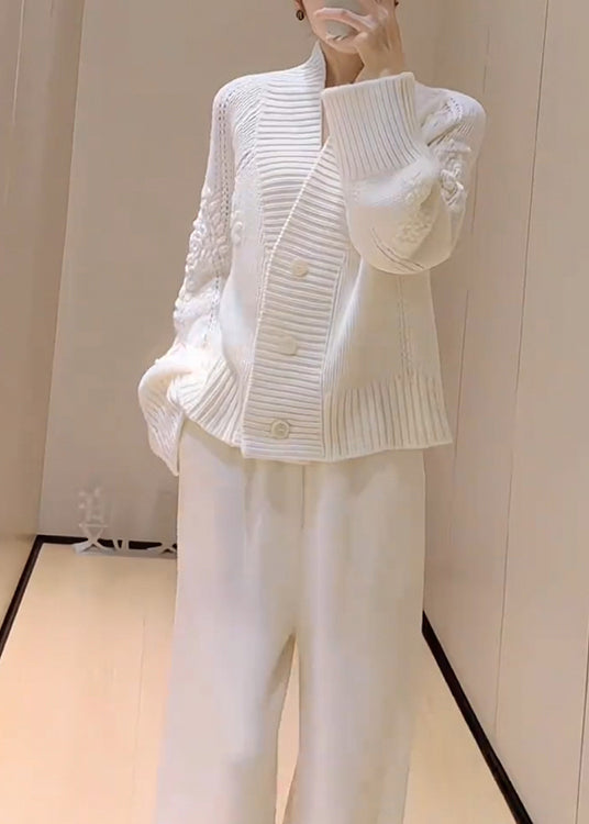 French White V Neck Button Knit Cardigans Spring YY026 ABC