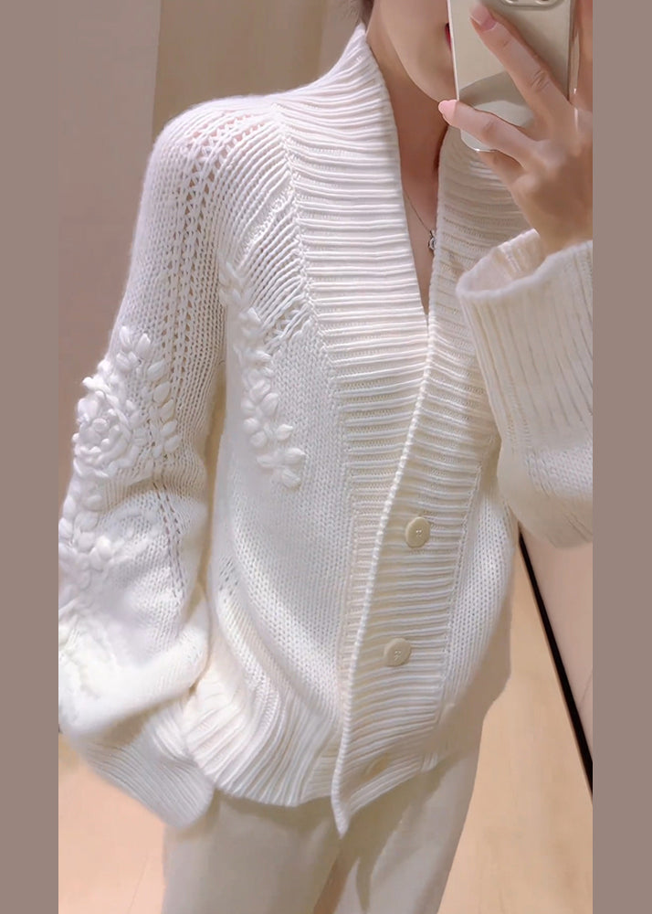 French White V Neck Button Knit Cardigans Spring YY026 ABC