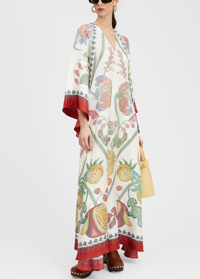 Neck Up French Cotton Dresses Maxi Spring Print V Lace White FashionChic