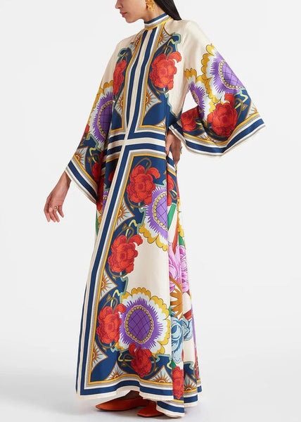 Neck Up French Cotton Dresses Maxi Spring Print V Lace White FashionChic