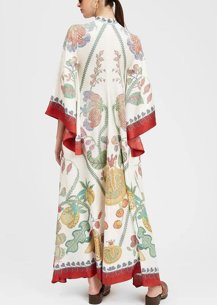 Neck Up French Cotton Dresses Maxi Spring Print V Lace White FashionChic