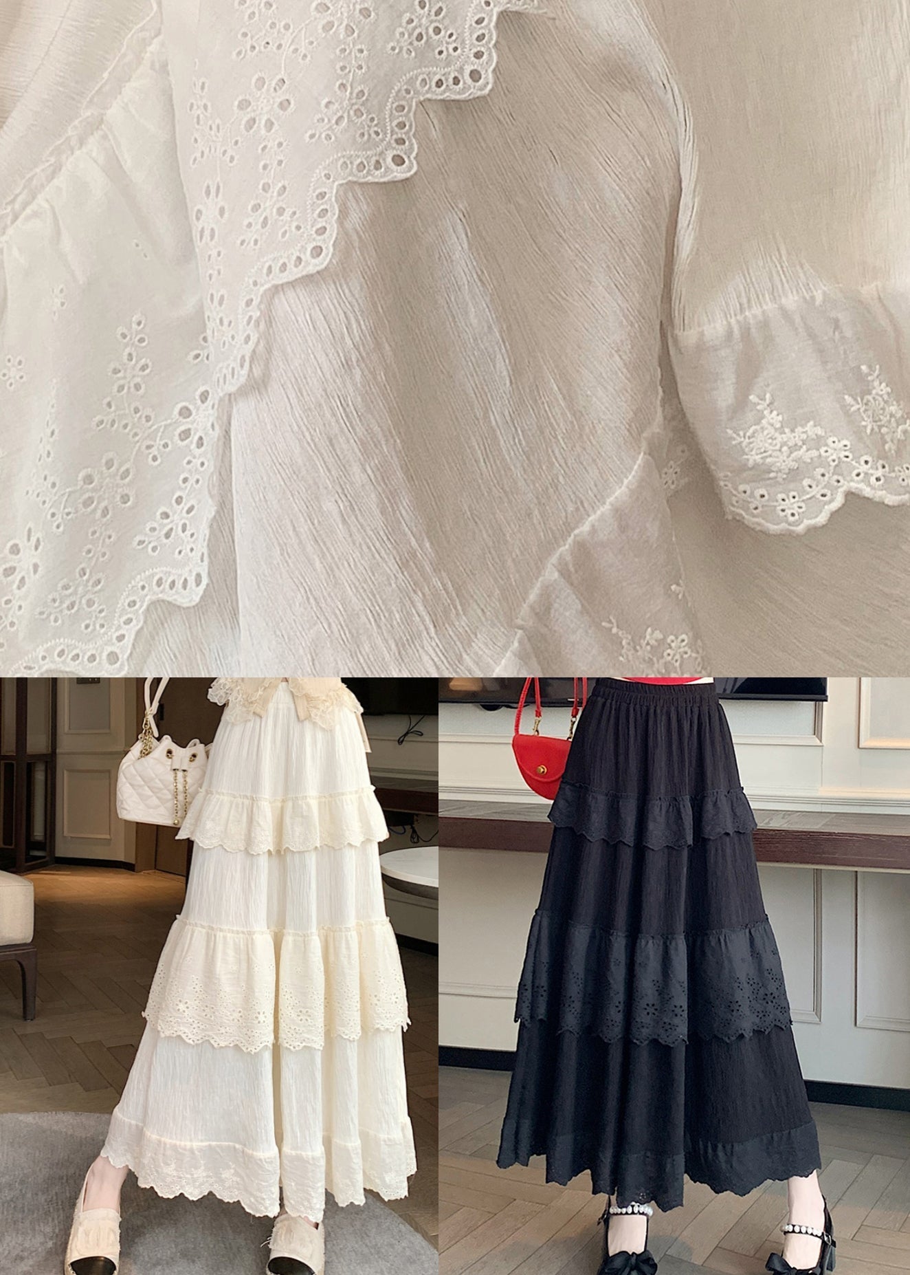 French White Wrinkled Elastic Waist Cotton Skirts Summer QQ1051 Ada Fashion