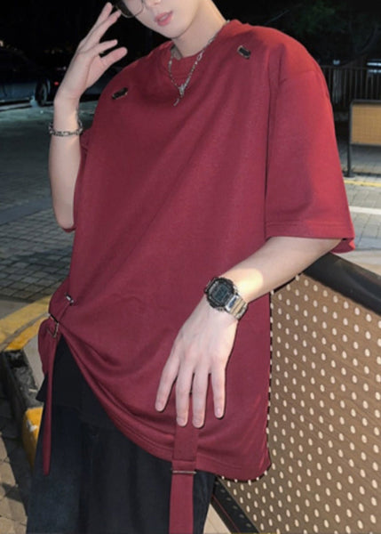 Wine T Original Red French Solid Shirts Cotton Design Mens Summer FashionChic