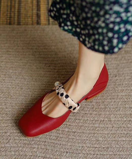 French Wine Red Soft Cowhide Leather Splicing Flats RI031 ABC