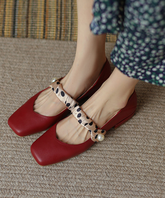 French Wine Red Soft Cowhide Leather Splicing Flats RI031 ABC