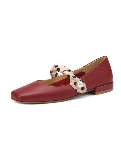 French Wine Red Soft Cowhide Leather Splicing Flats RI031 ABC