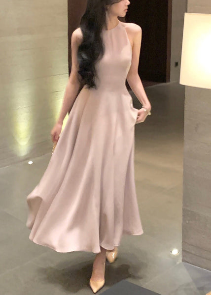 French Wine Red Zippered Solid Cotton Long Dresses Sleeveless XX015 SH-LF-SDL240611