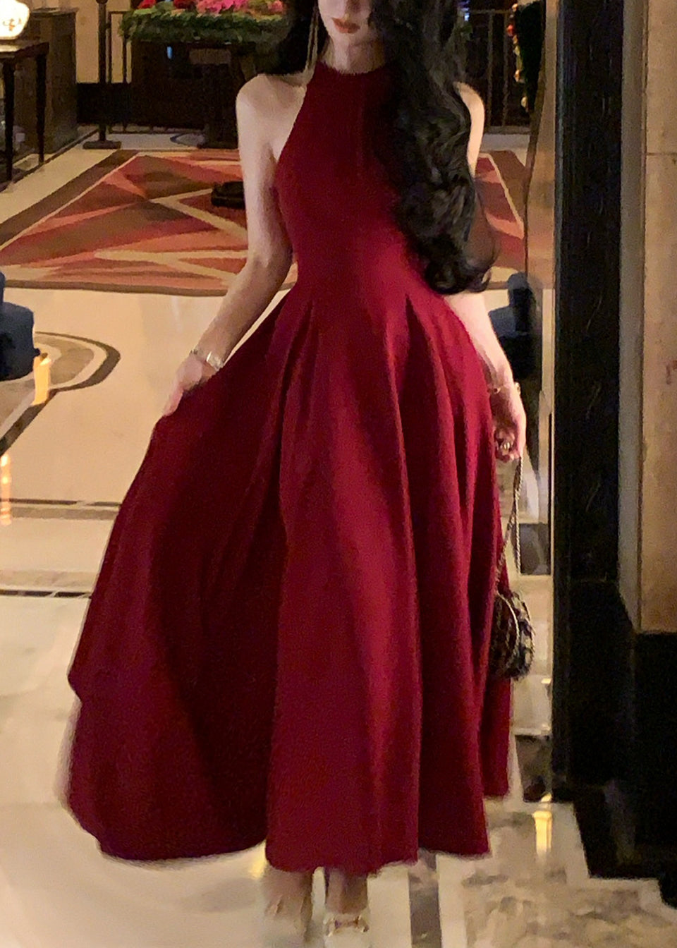 French Wine Red Zippered Solid Cotton Long Dresses Sleeveless XX015 SH-LF-SDL240611