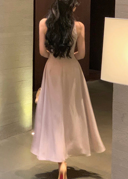 French Wine Red Zippered Solid Cotton Long Dresses Sleeveless XX015 SH-LF-SDL240611