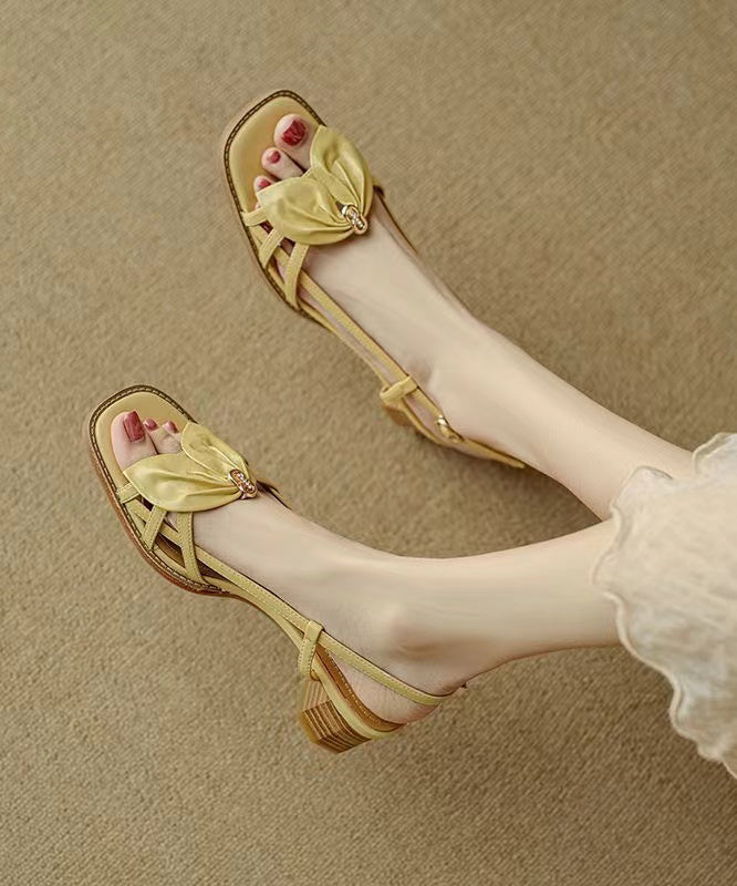 French Yellow Bow Hollow Out Chunky Sandals Peep AP1048 shoe-LX240905