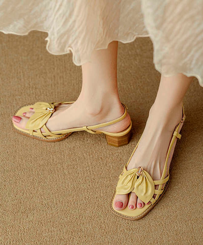 French Yellow Bow Hollow Out Chunky Sandals Peep AP1048 shoe-LX240905
