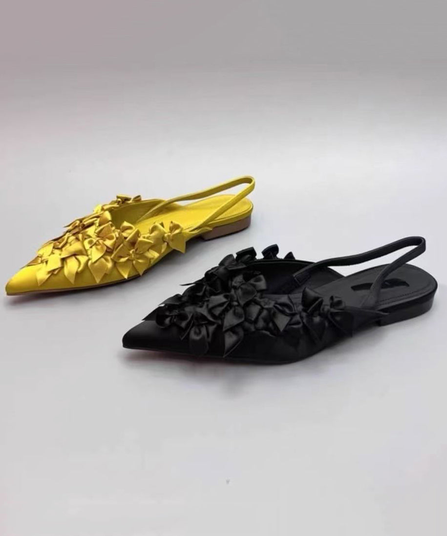 French Yellow Bow Pointed Toe Flat Sandals KJ061 Shoe-LX240714