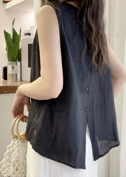 Yellow Blouse French Cotton O Button Sleeveless Neck Tops FashionChic