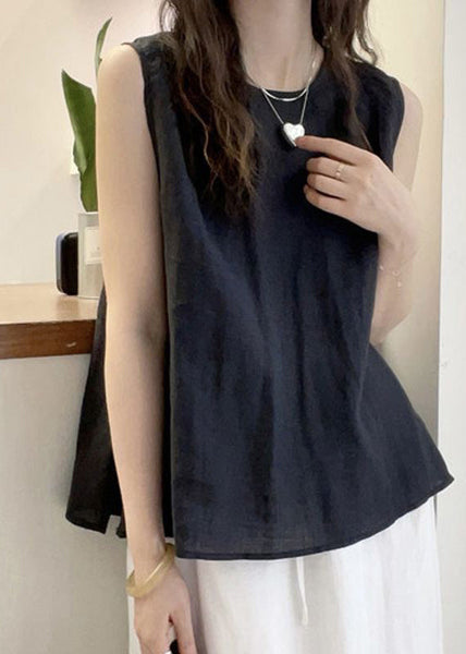 Yellow Blouse French Cotton O Button Sleeveless Neck Tops FashionChic