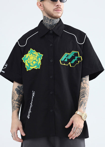 Mens Pan Yellow Collar Shirts Peter French Print Cotton Summer FashionChic