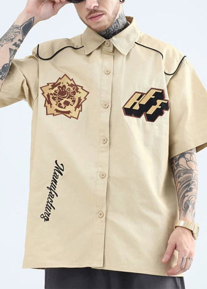 Mens Pan Yellow Collar Shirts Peter French Print Cotton Summer FashionChic