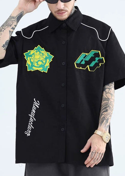 Mens Pan Yellow Collar Shirts Peter French Print Cotton Summer FashionChic