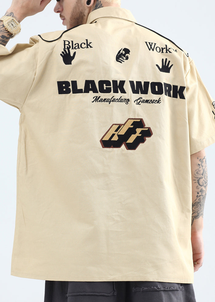 Mens Pan Yellow Collar Shirts Peter French Print Cotton Summer FashionChic