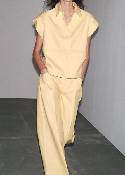 Two Pants And Pan Collar Pieces Peter Tops French Yellow Cotton FashionChic