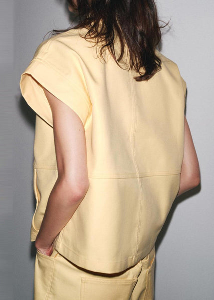 Two Pants And Pan Collar Pieces Peter Tops French Yellow Cotton FashionChic