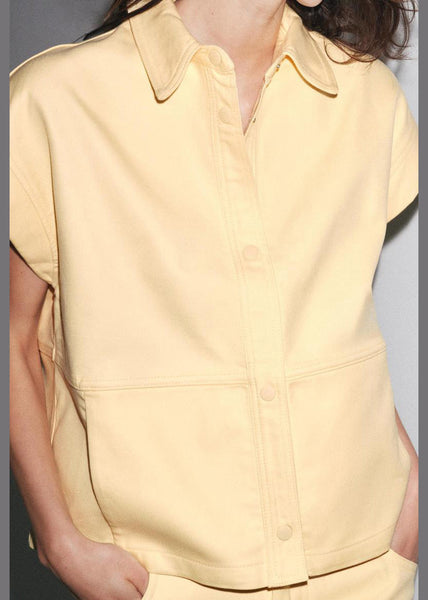 Two Pants And Pan Collar Pieces Peter Tops French Yellow Cotton FashionChic