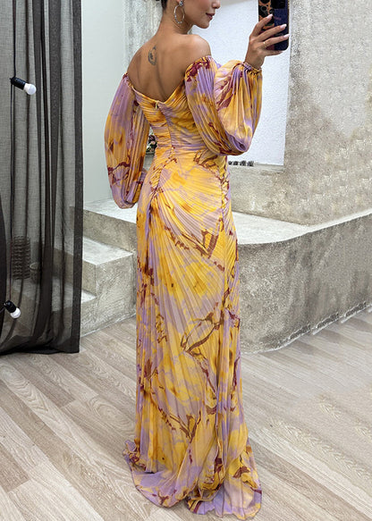 French Yellow Wrinkled Zircon Cotton Maxi Dresses Spring WW1054 Ada Fashion