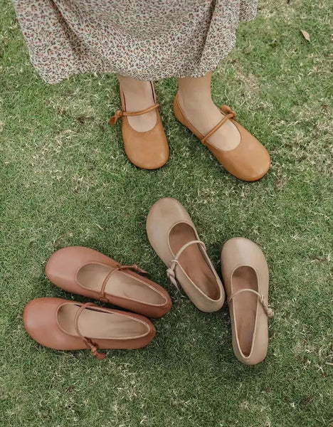 Front Strap Round Head Soft Leather Flats Ada Fashion