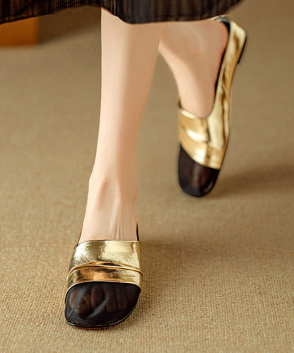 Gold Cowhide Leather Handmade Splicing Tulle Slide Sandals AP1029 shoe-LT240905