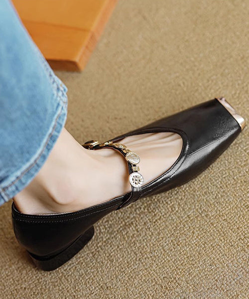 Gold Splicing Stylish Flat Shoes Square Toe Buckle Strap QK056 shoe-PDX241013