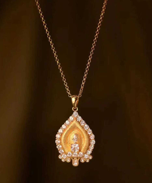 Gold Sterling Silver Overgild Zircon Pendant Necklace QI059 JEW-NLC240928