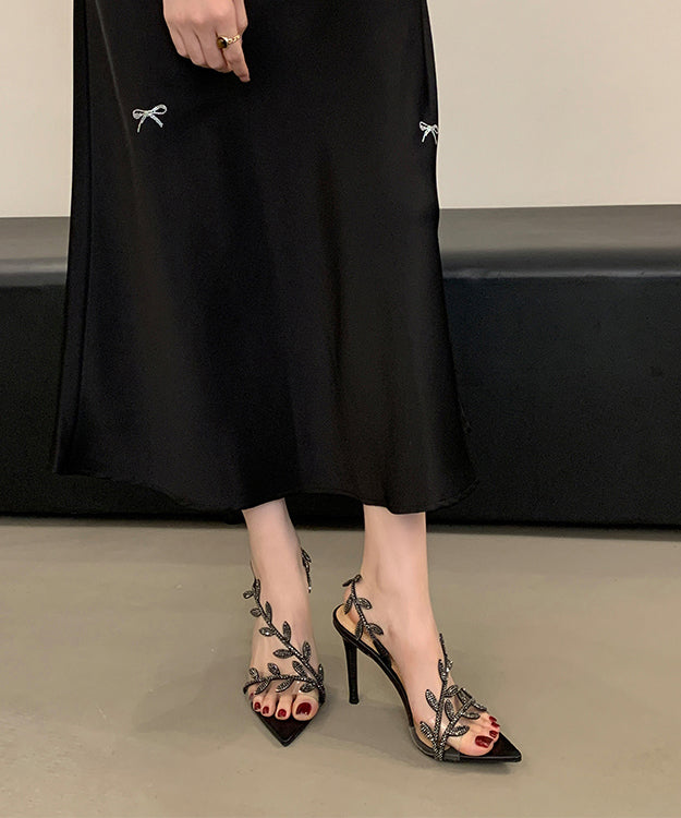 Gold Stiletto Peep Toe Pointed Splicing Sandals Zircon FashionChic