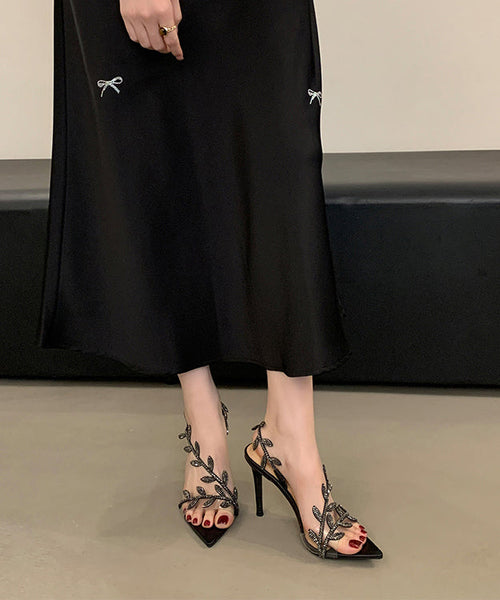 Gold Stiletto Peep Toe Pointed Splicing Sandals Zircon FashionChic