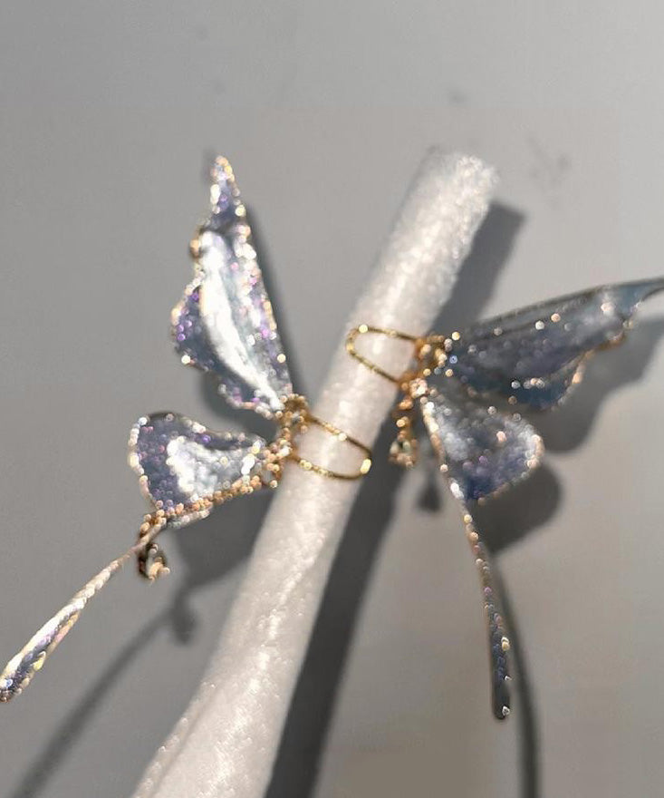 Gradient Color Blue Copper Overgild Butterfly Hoop Earrings YA034 ABC