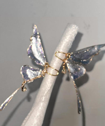 Gradient Color Blue Copper Overgild Butterfly Hoop Earrings YA034 ABC