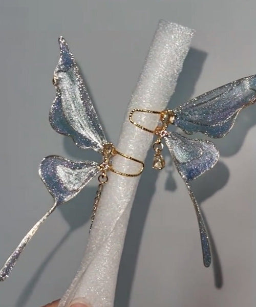 Gradient Color Blue Copper Overgild Butterfly Hoop Earrings YA034 ABC