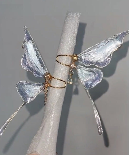 Gradient Color Blue Copper Overgild Butterfly Hoop Earrings YA034 ABC