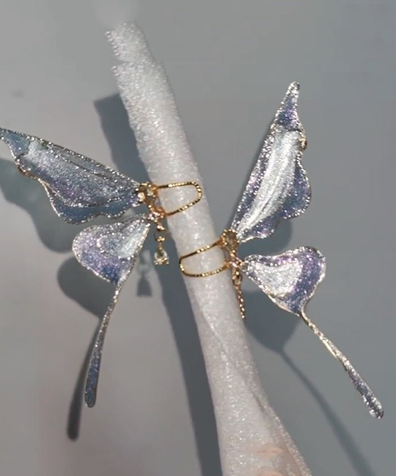 Gradient Color Blue Copper Overgild Butterfly Hoop Earrings YA034 ABC